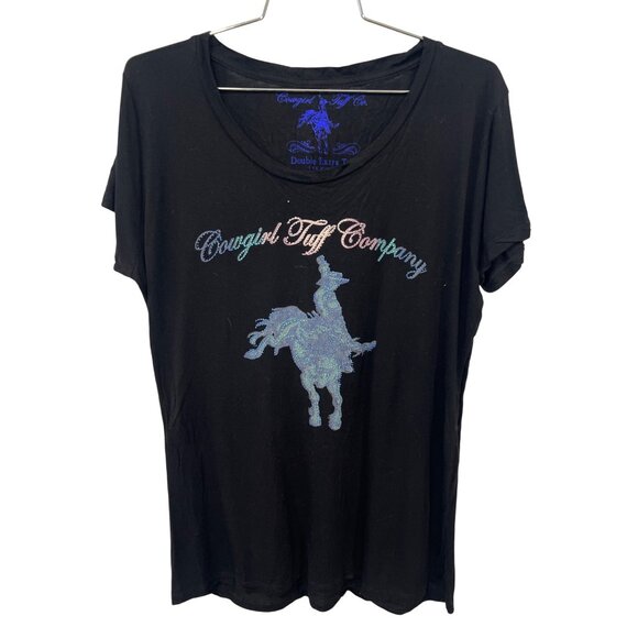 Cowgirl Tuff Co Embellished Short Sleeve T Shirt Womens XXL Black Blue Essential - Picture 1 of 5